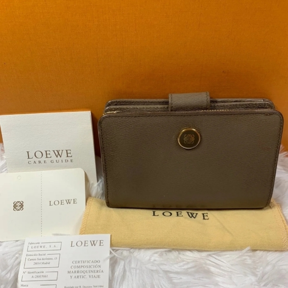 🥳HP🥳Loewe Tan Men's Women's Brown Leather Wallet Clutch Card Holder ❤